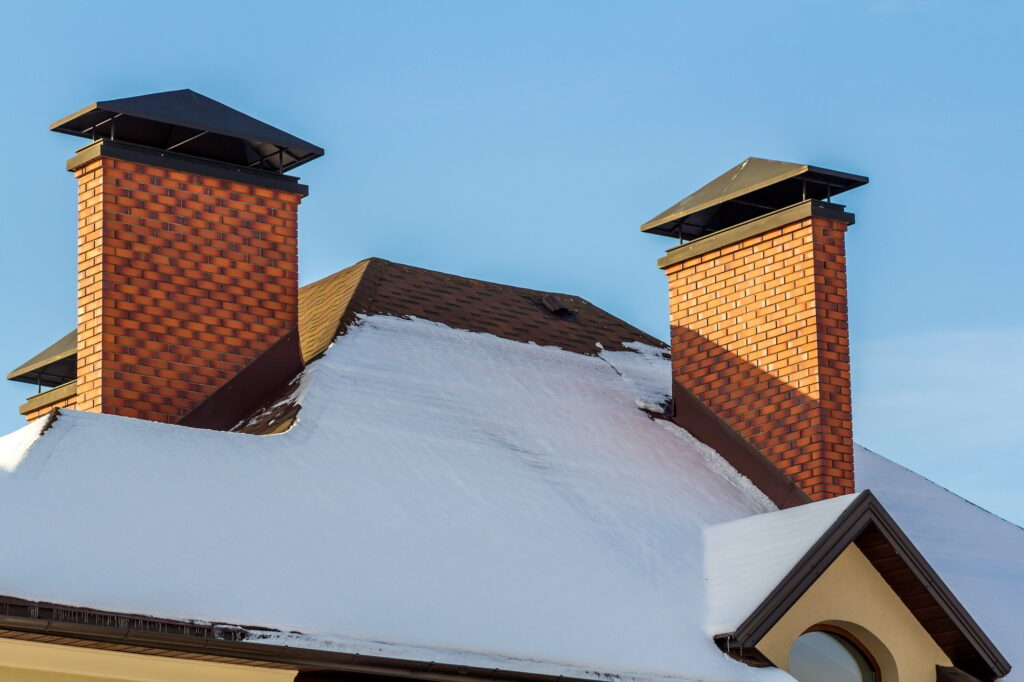 Roof of a new built house with nice window and chimney